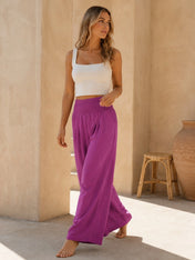 Alexandra Women's Linen Wide-Leg Pants | Comfortable Smocked Waistband