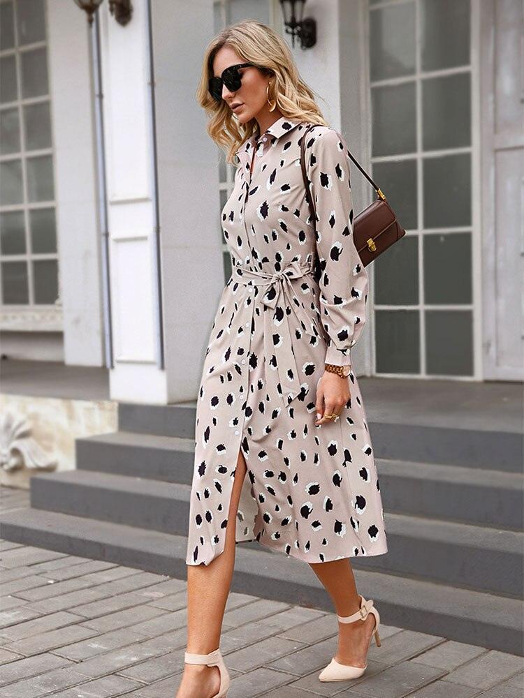 Ava Women's Midi Dress | Leopard Print