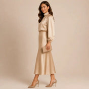 Ava Women's Satin Dress | Long Sleeves High Neck