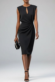 Clementine Women's Midi Dress | Keyhole Neckline and Pleated Design