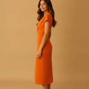 Diana Women's Midi Dress | V-neck Design with Front Slit