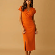 Diana Women's Midi Dress | V-neck Design with Front Slit