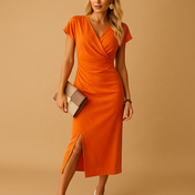 Diana Women's Midi Dress | V-neck Design with Front Slit