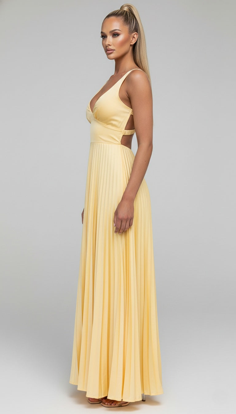 Ella Women's Dress | Midi Pleated Design in Yellow