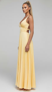 Ella Women's Dress | Midi Pleated Design in Yellow