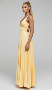 Ella Women's Dress | Midi Pleated Design in Yellow