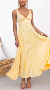 Ella Women's Dress | Midi Pleated Design in Yellow