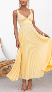 Ella Women's Dress | Midi Pleated Design in Yellow