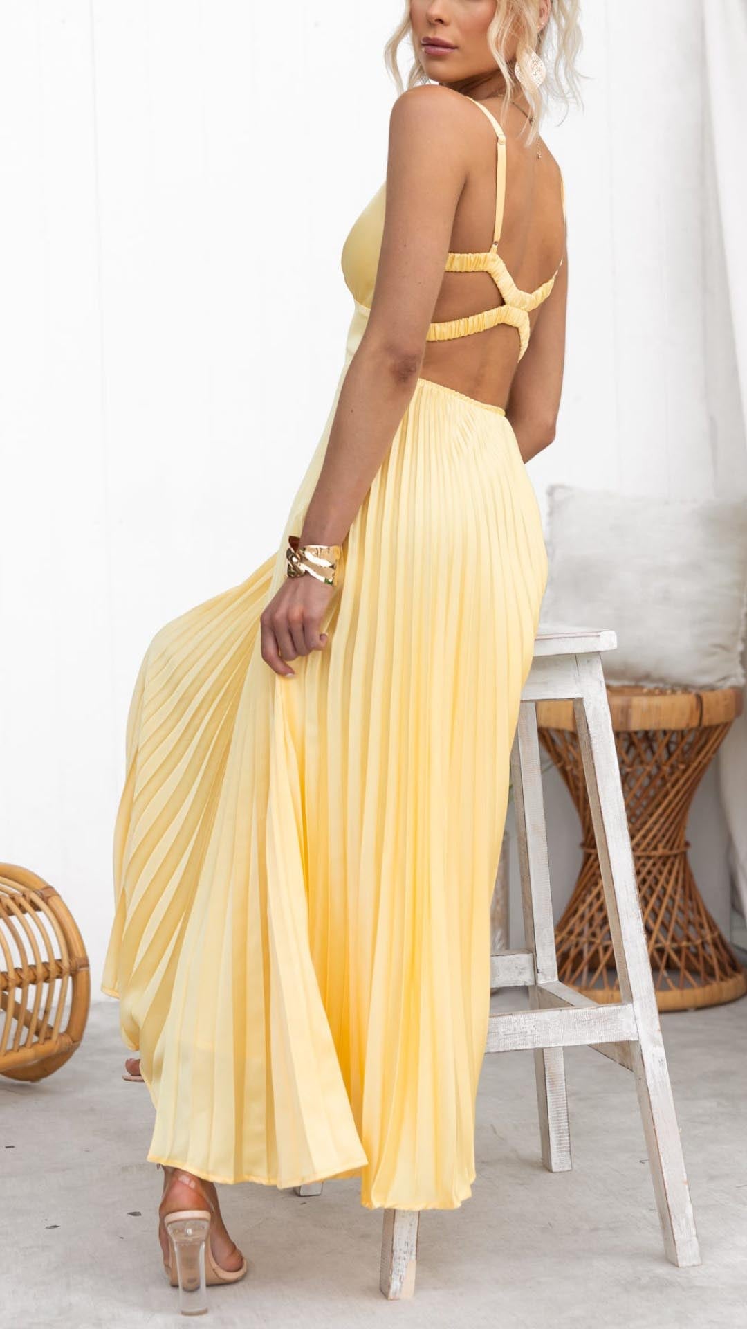 Ella Women's Dress | Midi Pleated Design in Yellow
