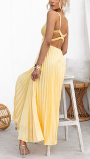 Ella Women's Dress | Midi Pleated Design in Yellow