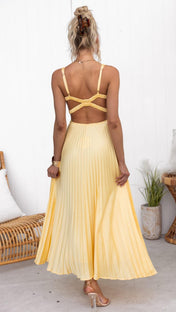 Ella Women's Dress | Midi Pleated Design in Yellow