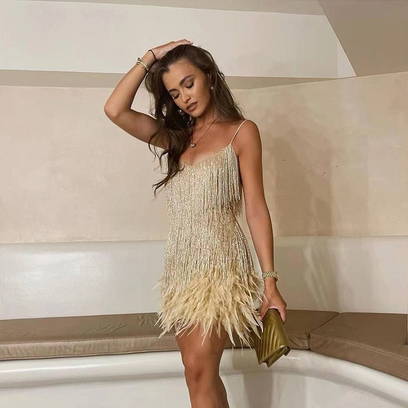 Ella Women's Mini Dress | Feather Accents