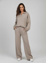 Hannah Women's Lounge Set | Relaxed Fit Collared Pullover and Wide-Leg Pants