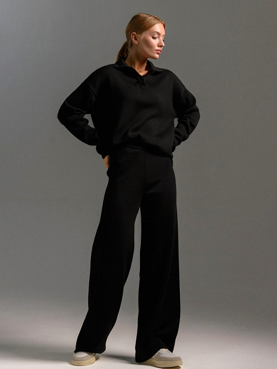 Hannah Women's Lounge Set | Relaxed Fit Collared Pullover and Wide-Leg Pants