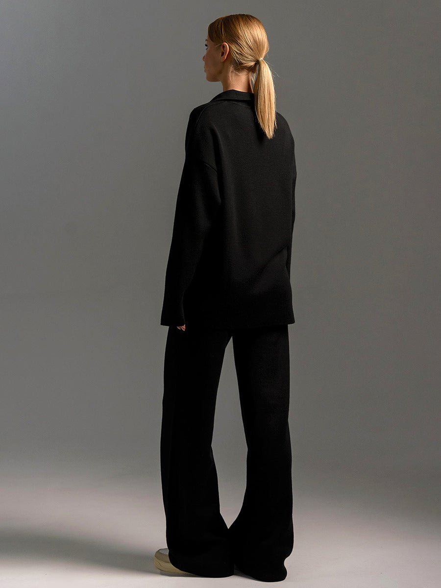Hannah Women's Lounge Set | Relaxed Fit Collared Pullover and Wide-Leg Pants