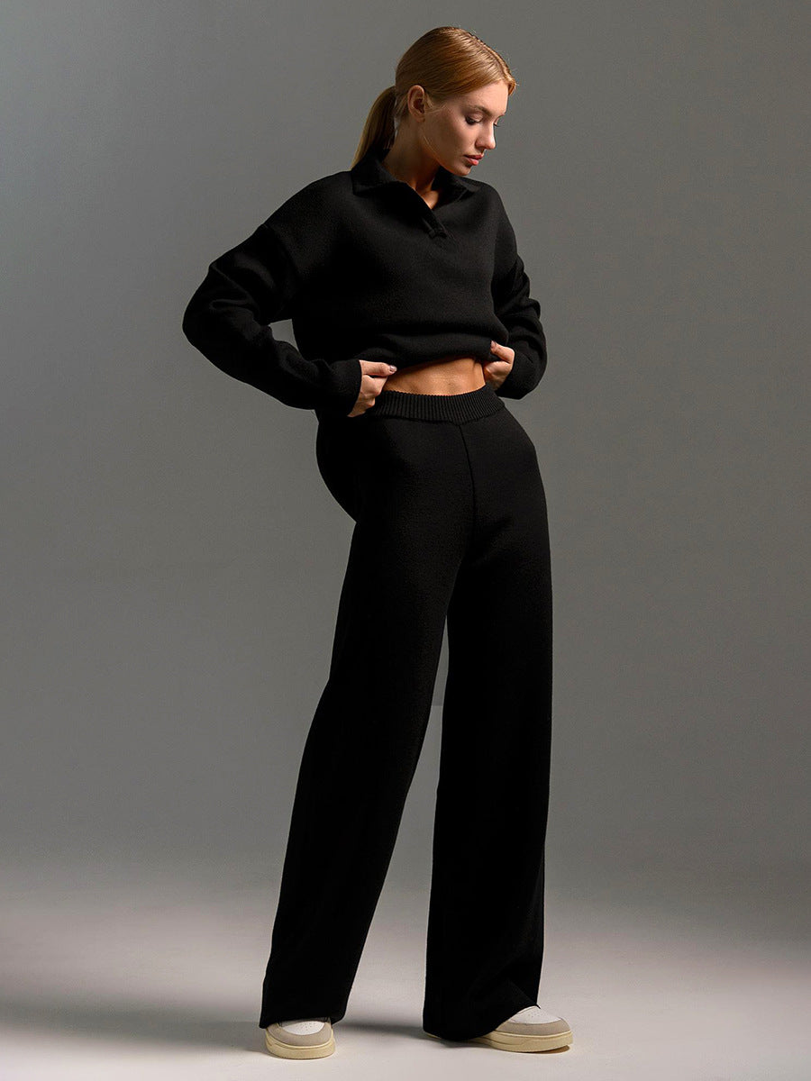 Hannah Women's Lounge Set | Relaxed Fit Collared Pullover and Wide-Leg Pants