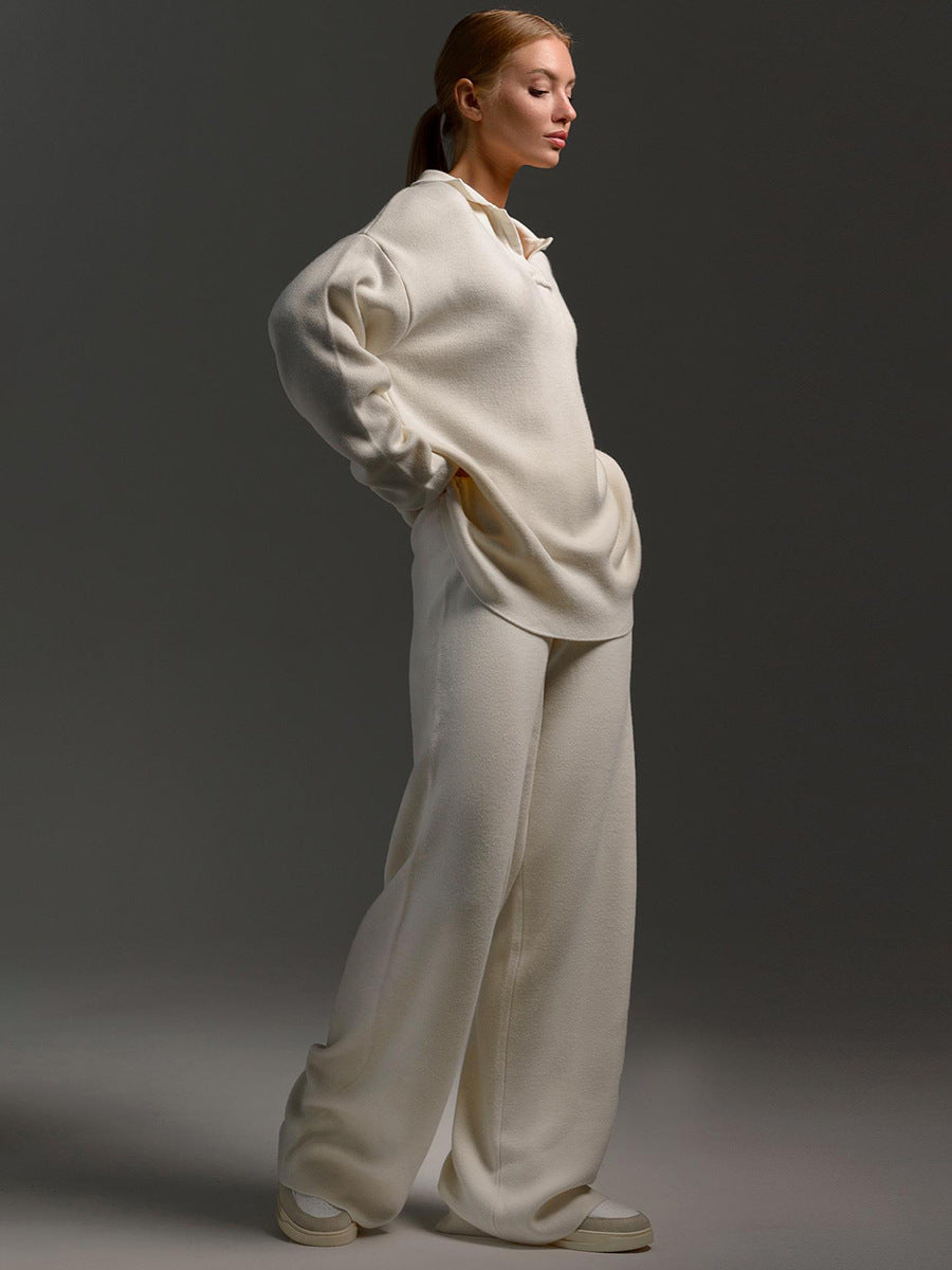 Hannah Women's Lounge Set | Relaxed Fit Collared Pullover and Wide-Leg Pants