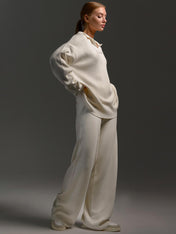 Hannah Women's Lounge Set | Relaxed Fit Collared Pullover and Wide-Leg Pants
