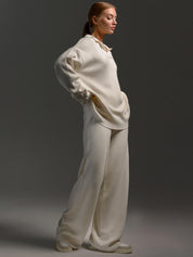 Hannah Women's Lounge Set | Relaxed Fit Collared Pullover and Wide-Leg Pants