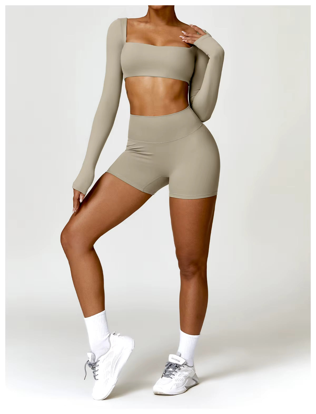 Mia Women's Crop Top | Square Neckline Long Sleeve
