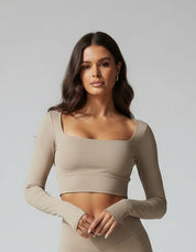 Mia Women's Crop Top | Square Neckline Long Sleeve
