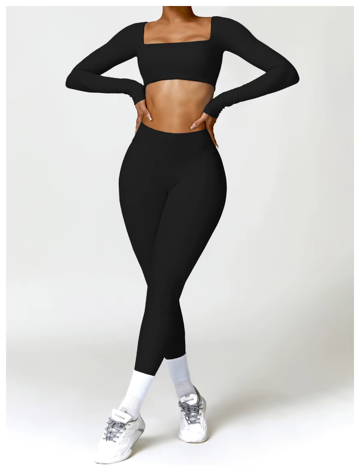 Mia Women's Crop Top | Square Neckline Long Sleeve
