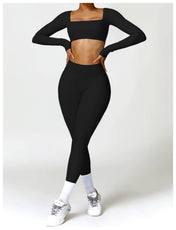 Mia Women's Crop Top | Square Neckline Long Sleeve