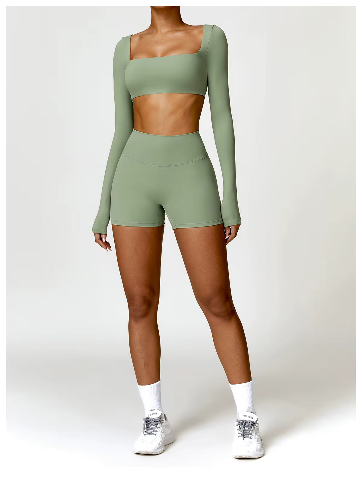 Mia Women's Crop Top | Square Neckline Long Sleeve