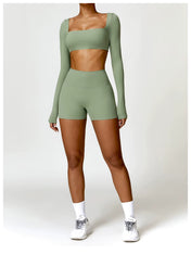 Mia Women's Crop Top | Square Neckline Long Sleeve