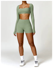 Mia Women's Crop Top | Square Neckline Long Sleeve