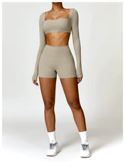 Mia Women's Crop Top | Square Neckline Long Sleeve