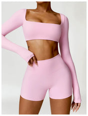 Mia Women's Crop Top | Square Neckline Long Sleeve