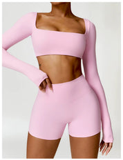 Mia Women's Crop Top | Square Neckline Long Sleeve