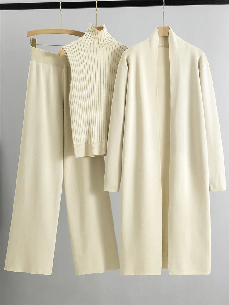 Mia Women's Suit | 3-Piece Knit Set with Sleeveless Turtleneck Vest and Cardigan