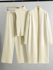 Mia Women's Suit | 3-Piece Knit Set with Sleeveless Turtleneck Vest and Cardigan