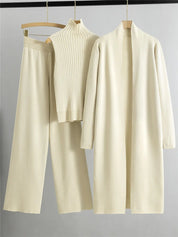 Mia Women's Suit | 3-Piece Knit Set with Sleeveless Turtleneck Vest and Cardigan