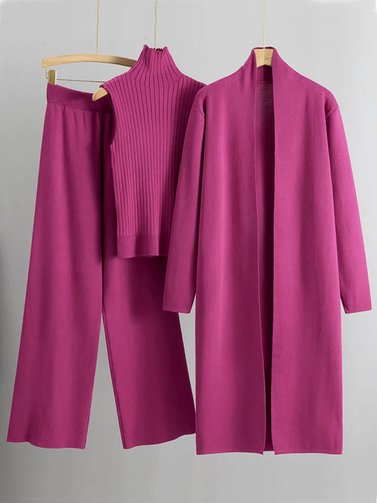 Mia Women's Suit | 3-Piece Knit Set with Sleeveless Turtleneck Vest and Cardigan