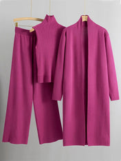 Mia Women's Suit | 3-Piece Knit Set with Sleeveless Turtleneck Vest and Cardigan