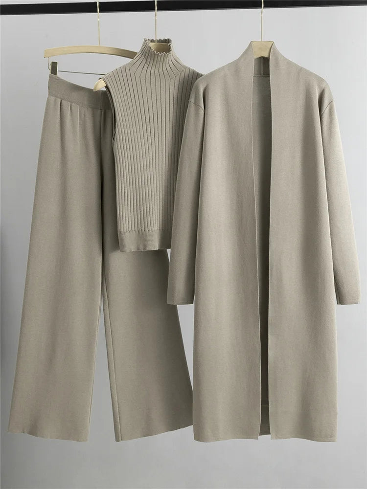 Mia Women's Suit | 3-Piece Knit Set with Sleeveless Turtleneck Vest and Cardigan