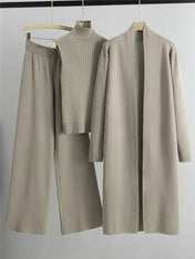 Mia Women's Suit | 3-Piece Knit Set with Sleeveless Turtleneck Vest and Cardigan