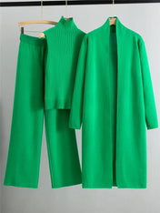Mia Women's Suit | 3-Piece Knit Set with Sleeveless Turtleneck Vest and Cardigan