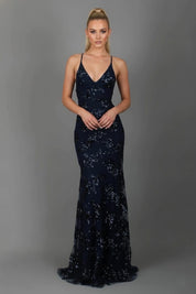 Nora Women's Evening Dress | Floor-Length Design with V-Neck and Spaghetti Straps