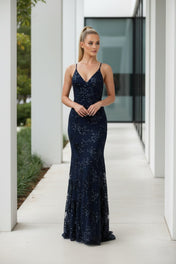 Nora Women's Evening Dress | Floor-Length Design with V-Neck and Spaghetti Straps
