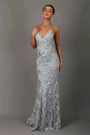 Nora Women's Evening Dress | Floor-Length Design with V-Neck and Spaghetti Straps