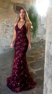Nora Women's Evening Dress | Floor-Length Design with V-Neck and Spaghetti Straps