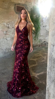 Nora Women's Evening Dress | Floor-Length Design with V-Neck and Spaghetti Straps