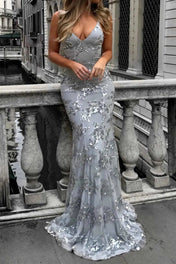Nora Women's Evening Dress | Floor-Length Design with V-Neck and Spaghetti Straps