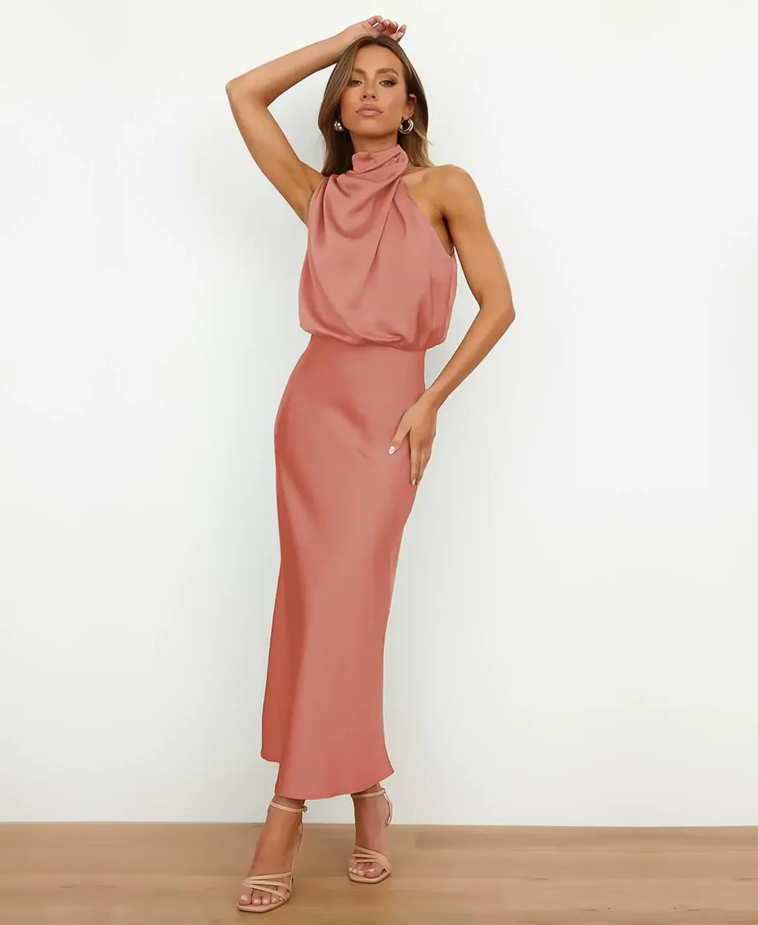 Sophie Women's Midi Dress | Satin Halter Design