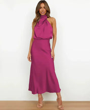 Sophie Women's Midi Dress | Satin Halter Design