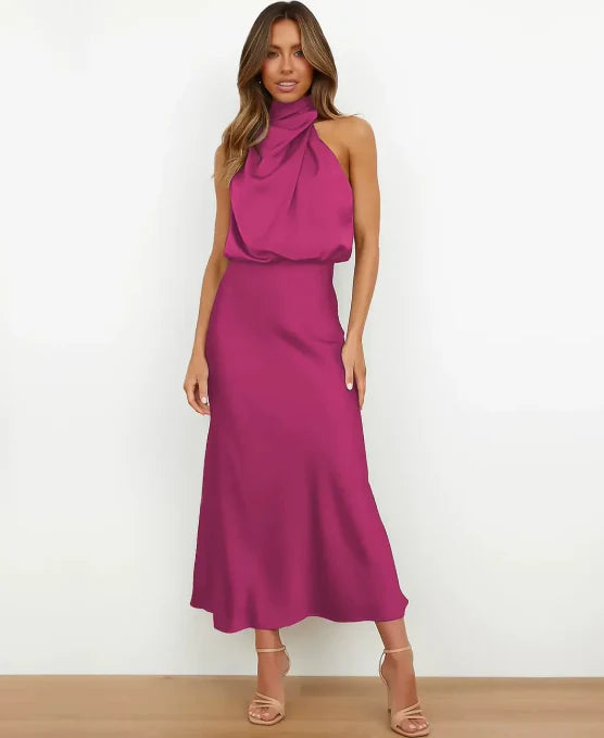 Sophie Women's Midi Dress | Satin Halter Design